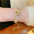 Adjustable Faux Pearl Zircon Shell Geometric Irregular Charm Bangle For Women view 4