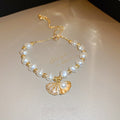 Adjustable Faux Pearl Zircon Shell Geometric Irregular Charm Bangle For Women view 3