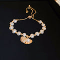 Adjustable Faux Pearl Zircon Shell Geometric Irregular Charm Bangle For Women view 1