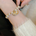 Adjustable Faux Pearl Zircon Shell Geometric Irregular Charm Bangle For Women view 2