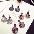 Marbled Round Disc Long Hook Earrings in Two Colors view 1