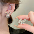 French Light Luxury Rhinestone Butterfly Faux Pearl Double Sided Stud Earrings For Women view 2
