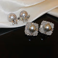 French Light Luxury Rhinestone Butterfly Faux Pearl Double Sided Stud Earrings For Women view 3