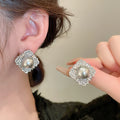 French Light Luxury Rhinestone Butterfly Faux Pearl Double Sided Stud Earrings For Women view 4