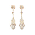 Sweet Geometric Shell Pearl Zircon Micro Pave Long Drop Earrings With Silver Pins view 5