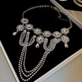 Rhinestone Alloy Multi Layer Tassel Geometric Necklace Vintage Court Style Luxury Choker view 4