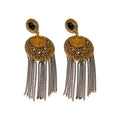 Vintage Alloy Rhinestone Portrait Geometric Round Tassel Drop Earrings With Silver Pins view 5