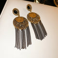 Vintage Alloy Rhinestone Portrait Geometric Round Tassel Drop Earrings With Silver Pins view 4