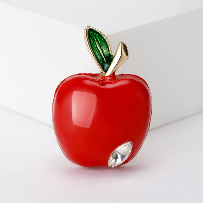 Alloy Red Apple Heart Brooch Pin For Cardigan And Blazer Decoration