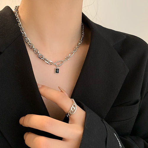 Stainless Steel Rhinestone Chain Geometric Necklace Minimalist Metal Clavicle Jewelry For Women