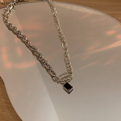 Stainless Steel Rhinestone Chain Geometric Necklace Minimalist Metal Clavicle Jewelry For Women