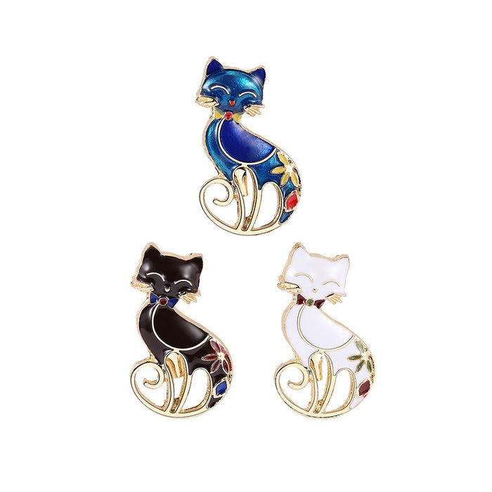 Alloy Enamel Cat Brooch Cartoon Lapel Pin For Unisex Suits