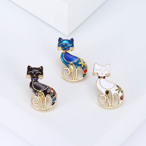 Alloy Enamel Cat Brooch Cartoon Lapel Pin For Unisex Suits