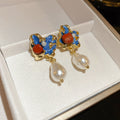 Chic French Irregular Geometric Faux Pearl Silver Needle Drop Earrings For Women view 2