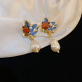 Chic French Irregular Geometric Faux Pearl Silver Needle Drop Earrings For Women view 4