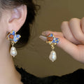Chic French Irregular Geometric Faux Pearl Silver Needle Drop Earrings For Women view 1