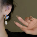 Chic French Irregular Geometric Faux Pearl Silver Needle Drop Earrings For Women view 3