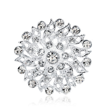 Silver Tone Flower Openwork Crystal Metal Brooch Pin 4 x 3.4 cm