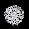 Silver Tone Flower Openwork Crystal Metal Brooch Pin 4 x 3.4 cm view 3
