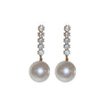 Light Luxury Geometric Pearl Drop Earrings With Rhinestone Bar Silver Pin Design view 5