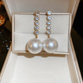 Light Luxury Geometric Pearl Drop Earrings With Rhinestone Bar Silver Pin Design view 4