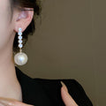 Light Luxury Geometric Pearl Drop Earrings With Rhinestone Bar Silver Pin Design view 3