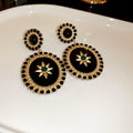 Black Alloy Oval Pearl Drop Earrings For Women, Vintage Geometric Statement Design view 3