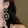 Black Alloy Oval Pearl Drop Earrings For Women, Vintage Geometric Statement Design view 4