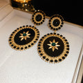 Black Alloy Oval Pearl Drop Earrings For Women, Vintage Geometric Statement Design view 1