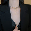 Minimalist Metal Bow Snake Chain Necklace Geometric Cold Style Clavicle Jewelry view 2