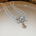 Elegant French Style Double Layer Teardrop Faux Pearl Rhinestone Collarbone Necklace view 3