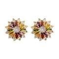 Gold Plated Silver Needle Colorful Zircon Flower Stud Earrings Sweet Elegant Floral Jewelry view 5