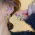 Gold Plated Silver Needle Colorful Zircon Flower Stud Earrings Sweet Elegant Floral Jewelry view 2