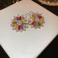 Gold Plated Silver Needle Colorful Zircon Flower Stud Earrings Sweet Elegant Floral Jewelry view 3