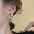 Gold Plated Silver Needle Colorful Zircon Flower Stud Earrings Sweet Elegant Floral Jewelry view 4