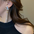 Asymmetric Butterfly Drop Earrings With Faux Pearl And Crystal, Chic Fashion Style view 3