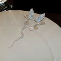 Asymmetric Butterfly Drop Earrings With Faux Pearl And Crystal, Chic Fashion Style view 4