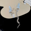 Asymmetric Butterfly Drop Earrings With Faux Pearl And Crystal, Chic Fashion Style view 2