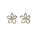 Alloy Silver Needle Rhinestone Hollow Flower Stud Earrings Chic Minimalist Luxury Style view 5
