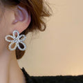 Alloy Silver Needle Rhinestone Hollow Flower Stud Earrings Chic Minimalist Luxury Style view 4