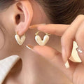 Alloy White Enamel Flower Geometric Heart Stud Earrings Korean Minimalist Sweet Fashion Jewelry view 2