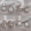 Minimalist Silver Metal Pleated Geometric Hoop Earrings With Silver Needle Korean Chic Style view 1