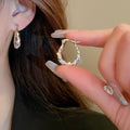 Minimalist Silver Metal Pleated Geometric Hoop Earrings With Silver Needle Korean Chic Style view 3