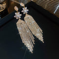Copper Zircon Flower Long Tassel Drop Earrings With Silver Needle For Evening Dress view 2