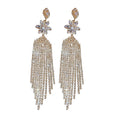 Copper Zircon Flower Long Tassel Drop Earrings With Silver Needle For Evening Dress view 5