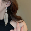 Copper Zircon Flower Long Tassel Drop Earrings With Silver Needle For Evening Dress view 3