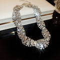 Copper Rhinestone Twisted Braid Choker Necklace With Geometric Circle Design view 2