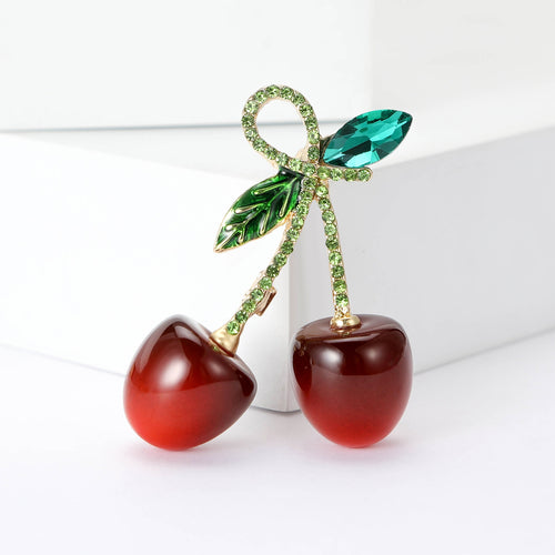 Alloy Enamel Cherry Brooch For Creative Fruit Fashion Decoration