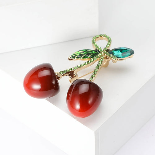 Alloy Enamel Cherry Brooch For Creative Fruit Fashion Decoration
