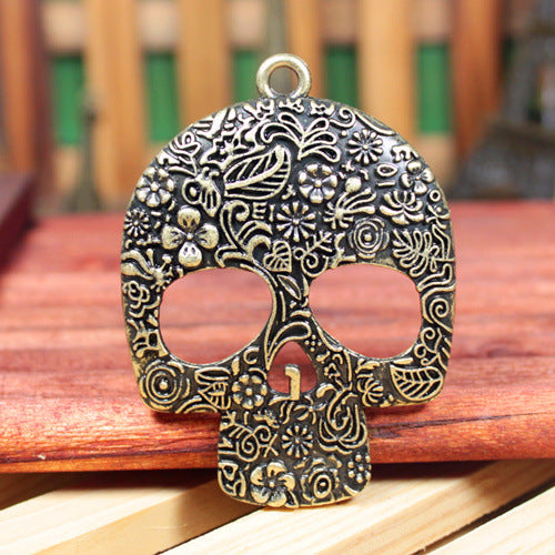 Rose Skull Alloy Pendant 66x49mm